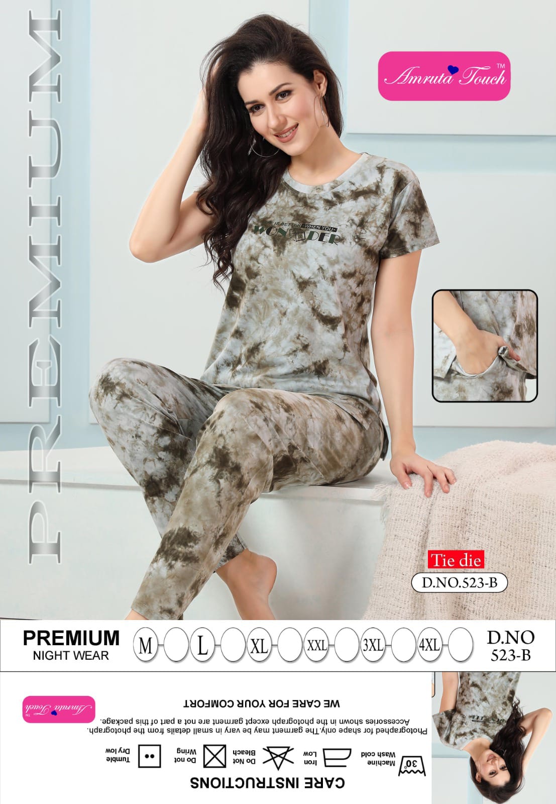 523 Amruta Kavyansika Tie Dye Pyjama Night Suits Wholesale