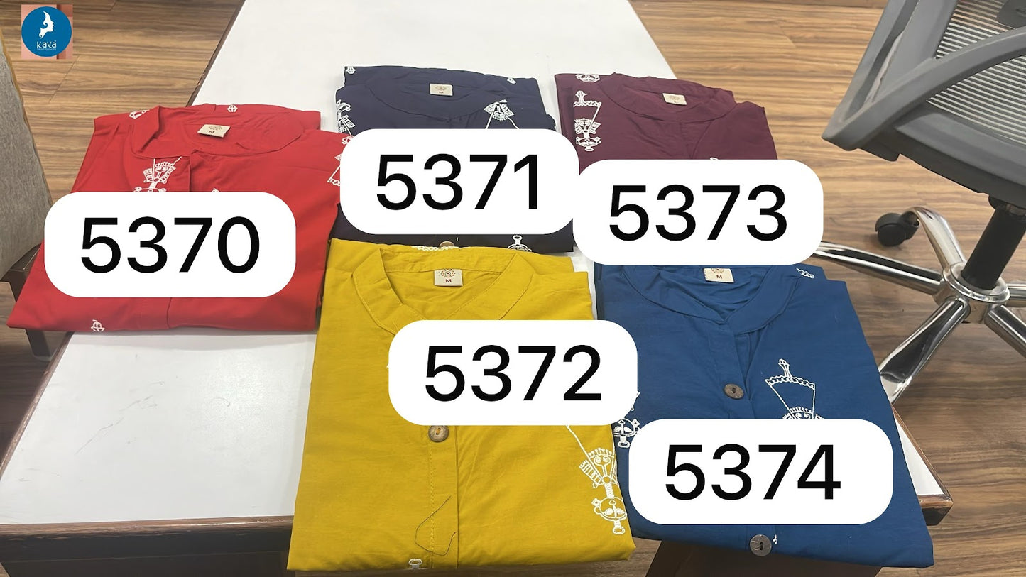5370-5374 Kaya Pure Cotton Kurti Pant Set Wholesale Price