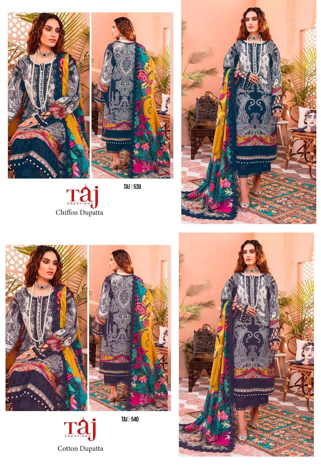 539-540 Taj Creations Pure Cotton Pakistani Salwar Suits Wholesaler India