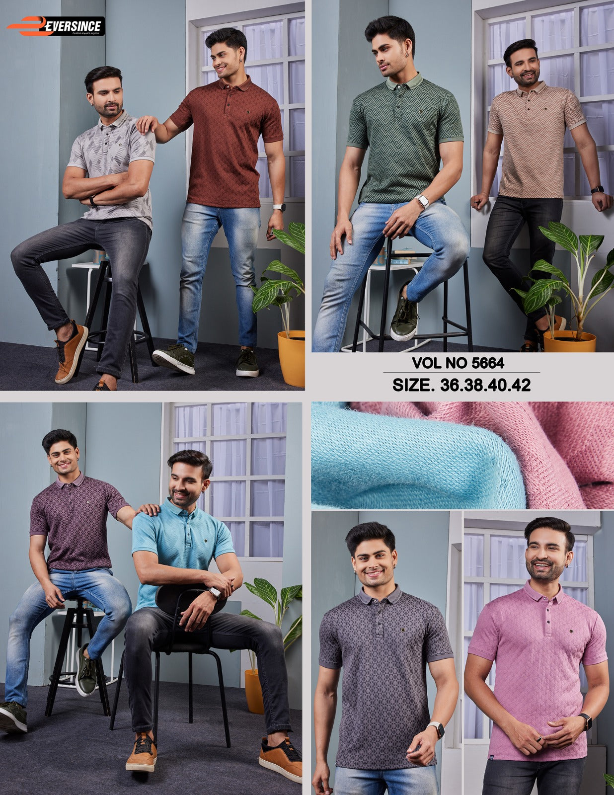 5664 Eversince Jacquard Knit Mens Tshirts Exporter