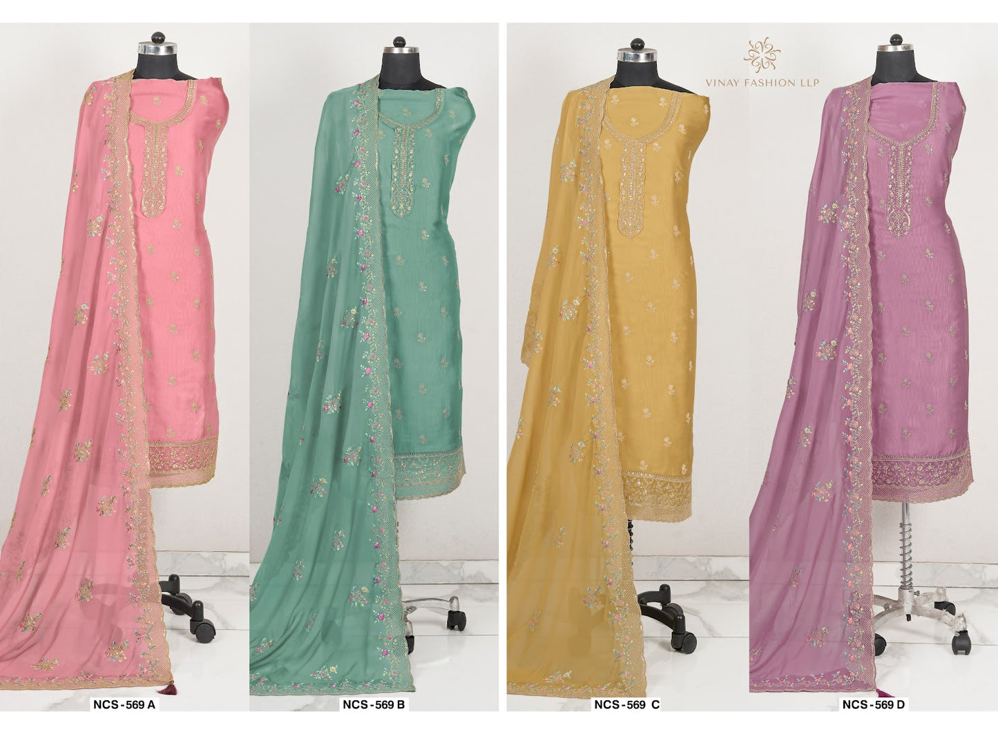 569 Vinay Fashion Llp Platinum Satin Salwar Suits Supplier