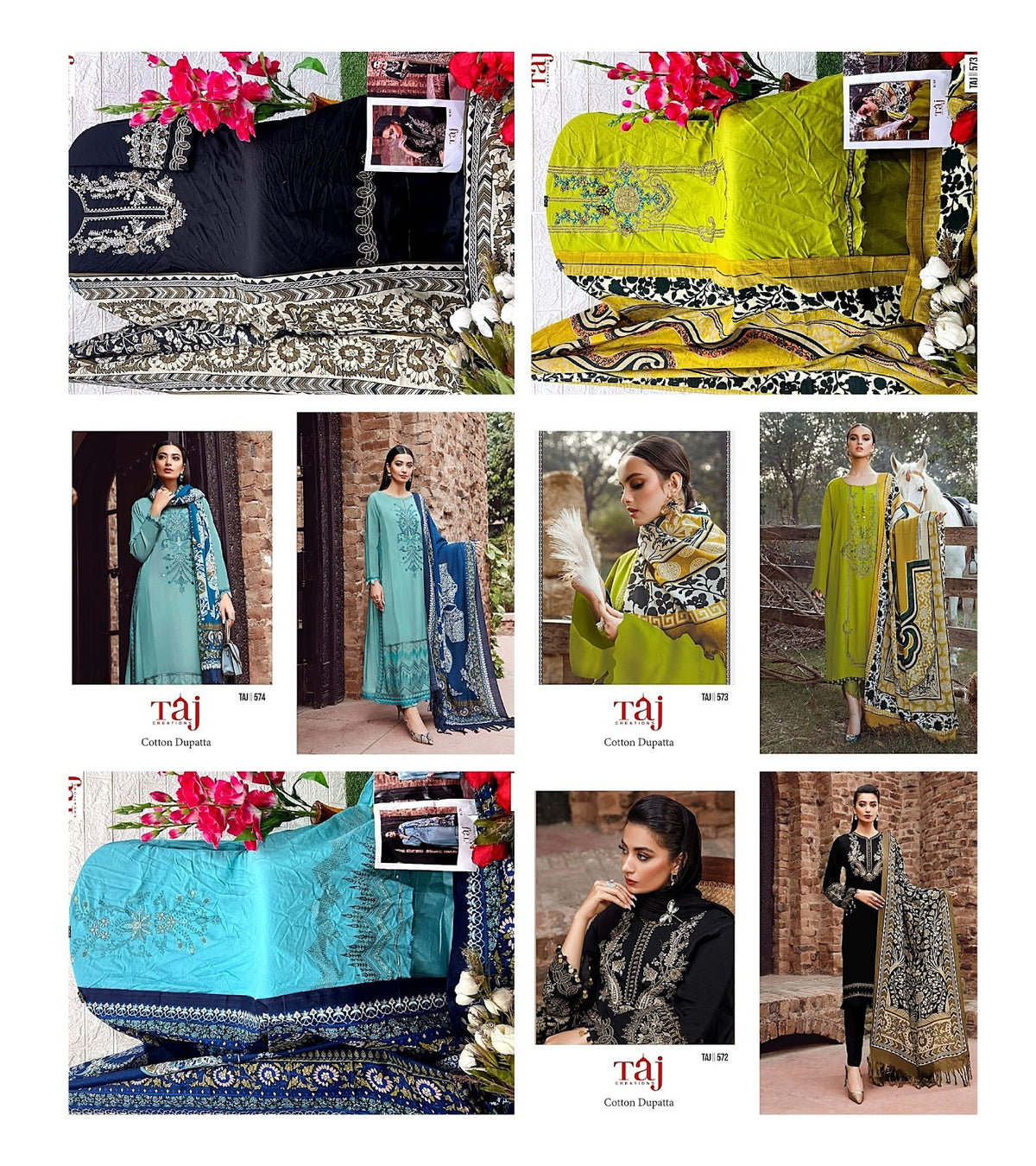 572-574 Taj Creations Rayon Pakistani Salwar Suits Exporter Ahmedabad