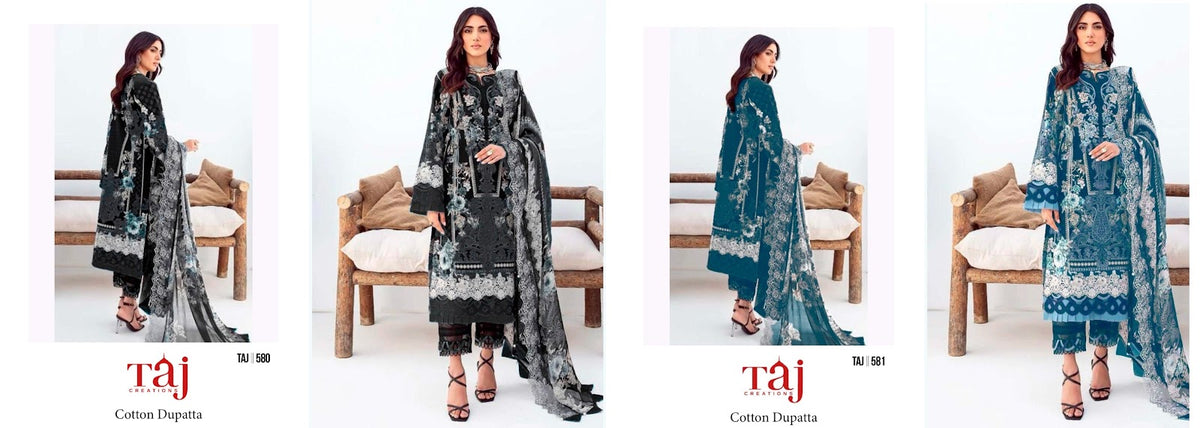580-581 Taj Creations Pure Cotton Pakistani Salwar Suits Wholesaler India