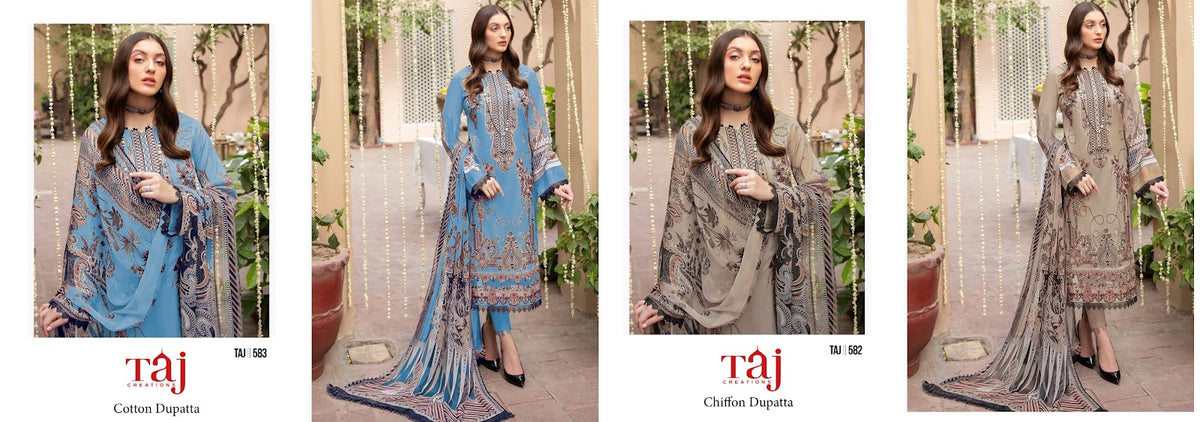 582-583 Taj Creations Pure Cotton Pakistani Salwar Suits Wholesale Price