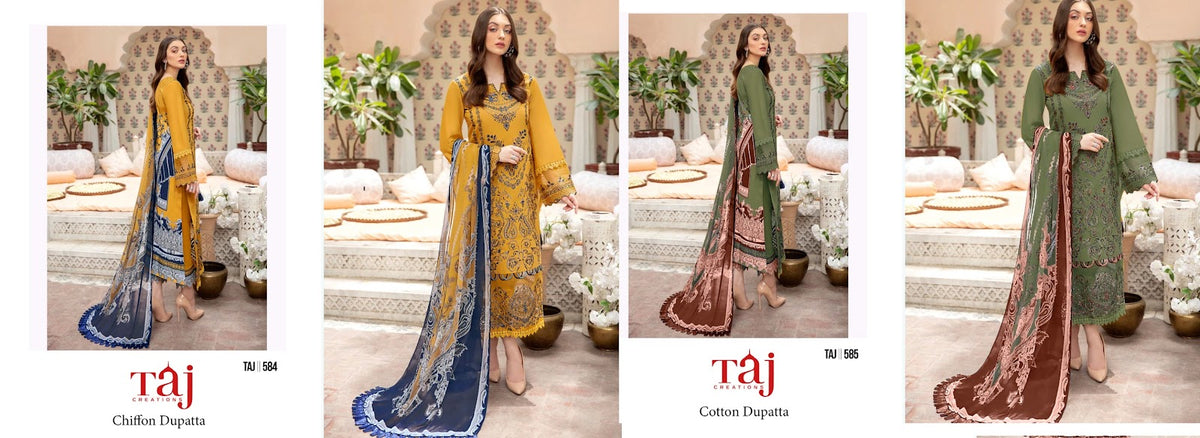 584-585 Taj Creations Cotton Pakistani Salwar Suits Wholesaler India