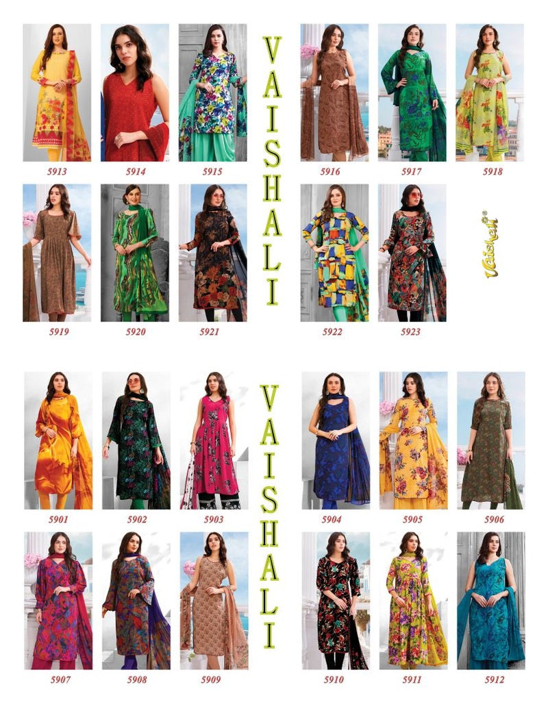 5900 Series Vaishali Fashions Crape Pant Style Suits Supplier