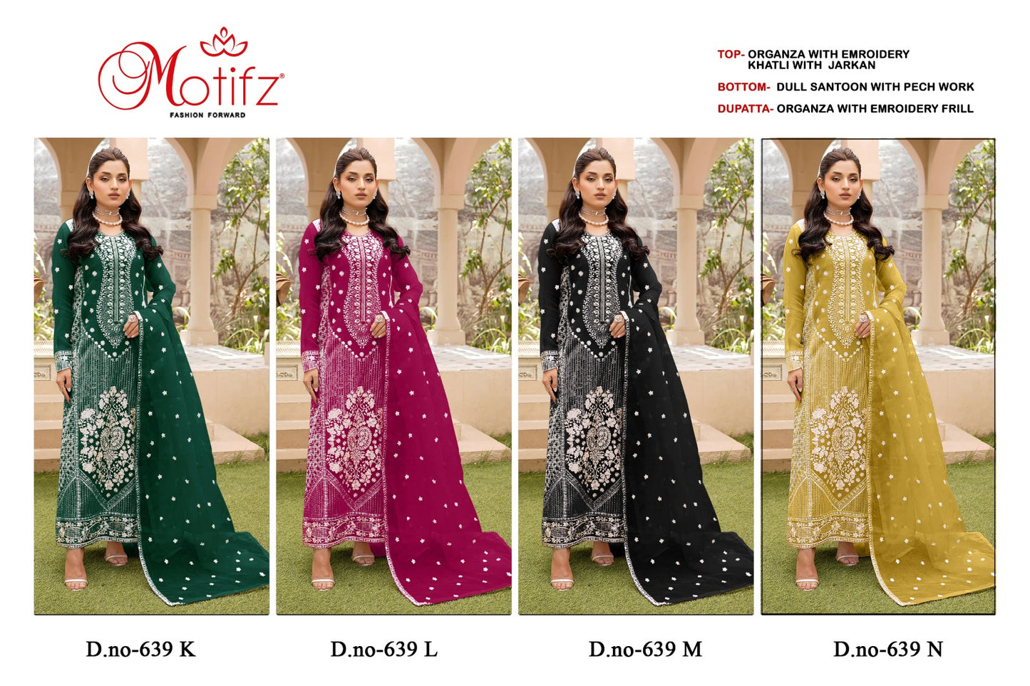 639 Klmn Motifz Organza Pakistani Salwar Suits Supplier Ahmedabad