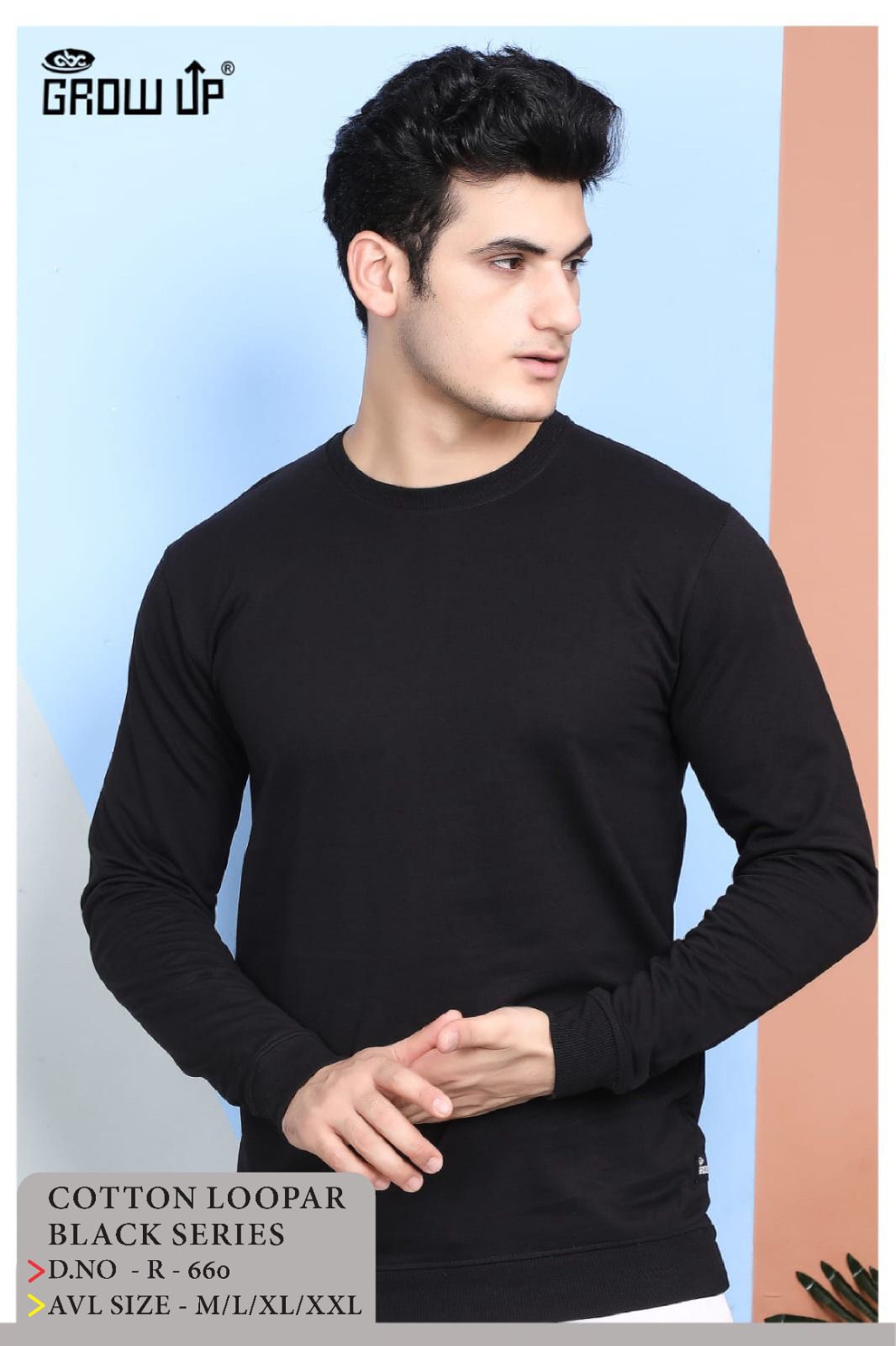 660- Black Growup Cotton Looper Mens Tshirts Exporter Gujarat