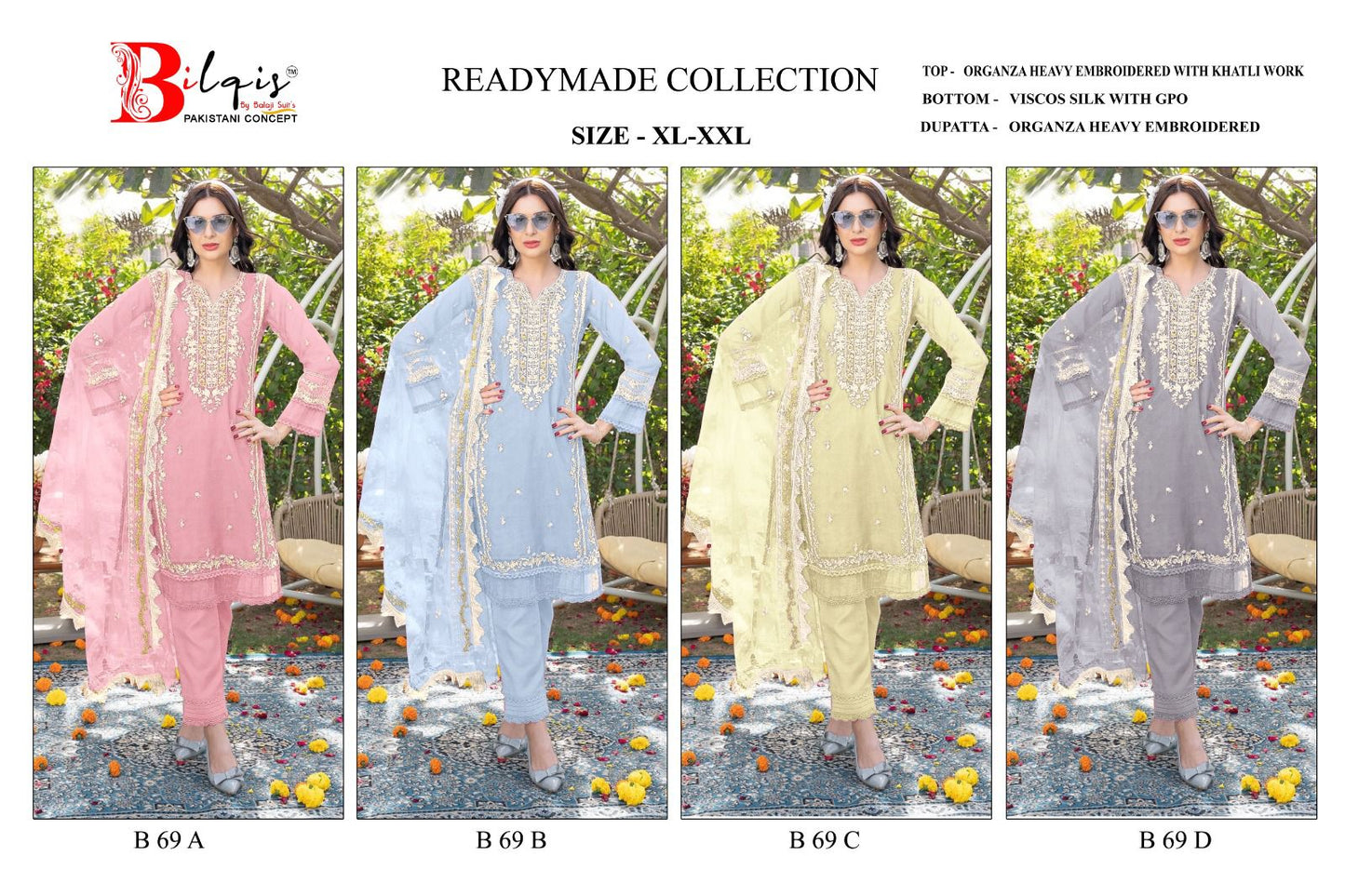 69 Bilqis Organza Pakistani Readymade Suits Manufacturer India