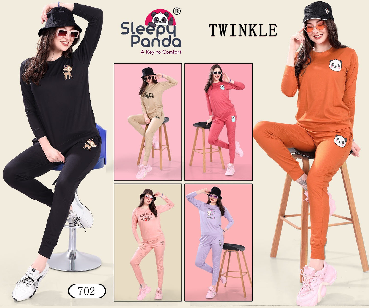 702 Twinkle Sleepy Panda Tencil Pyjama Night Suits Exporter Ahmedabad