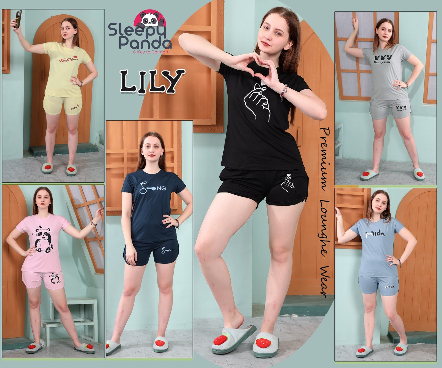 703 Sleepy Panda Lycra Tencil Shorts Night Suits