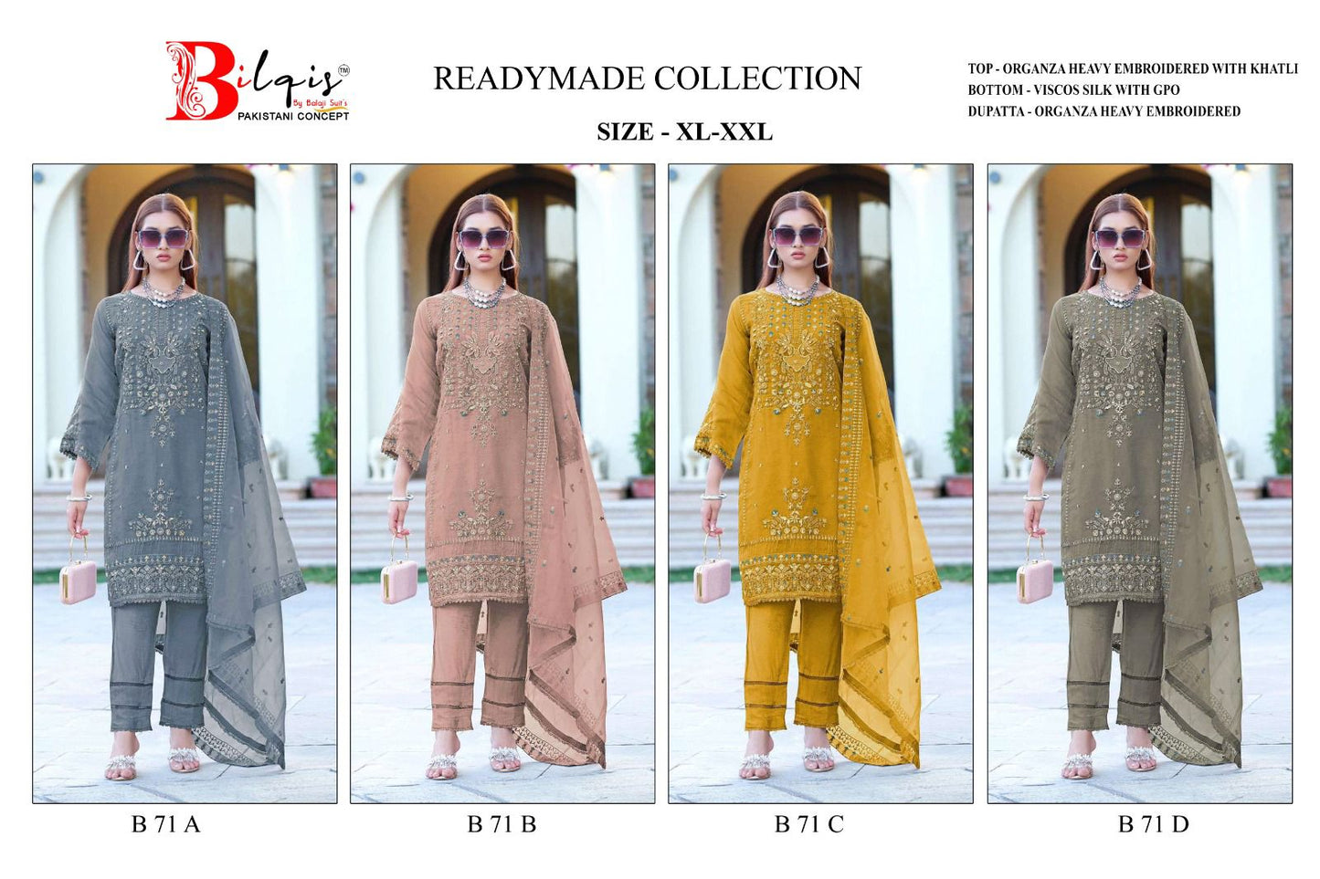 71 Bilqis Organza Pakistani Readymade Suits Supplier Ahmedabad