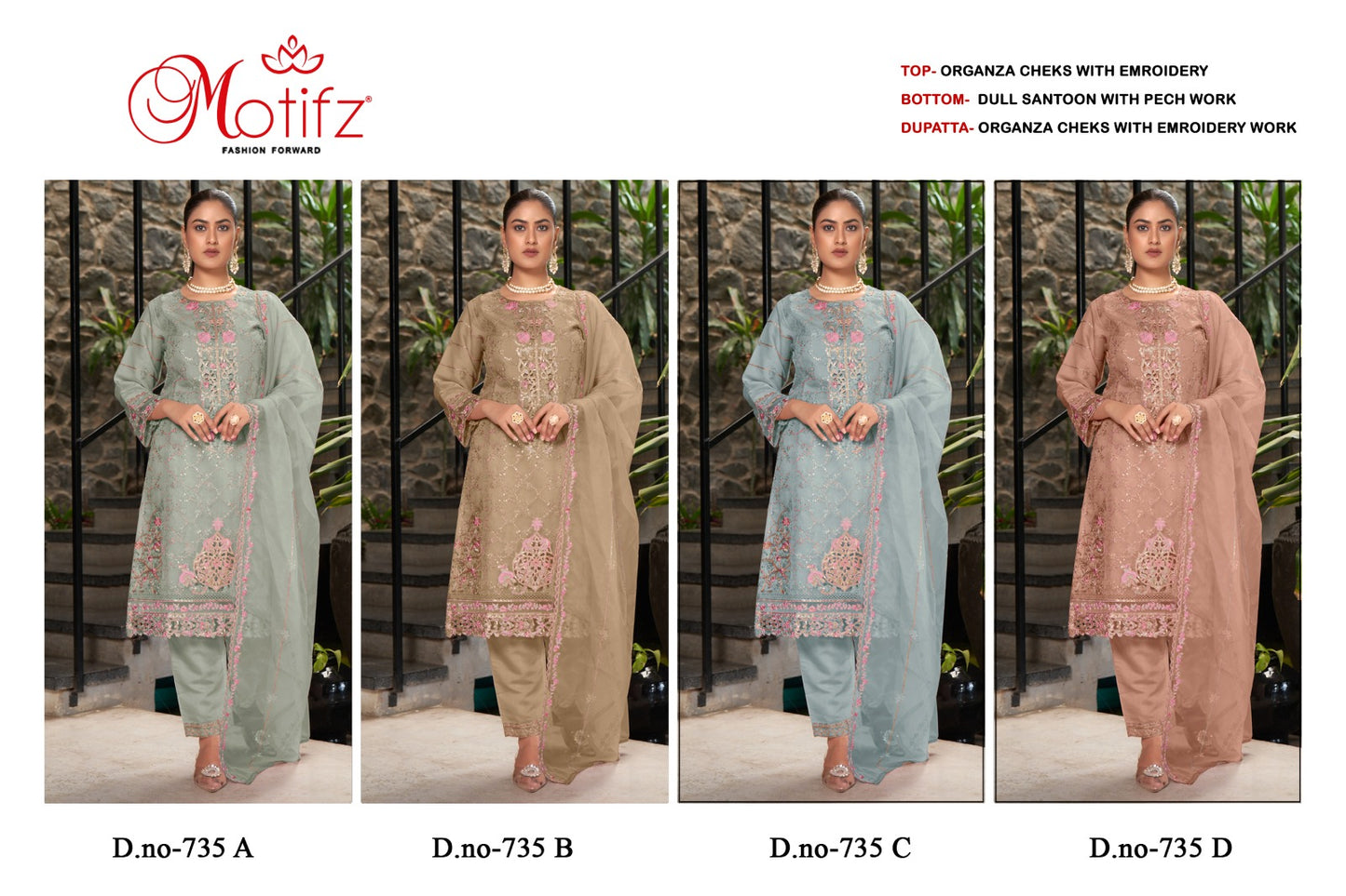 735 Abcd Motifz Organza Pakistani Salwar Suits Wholesaler Ahmedabad
