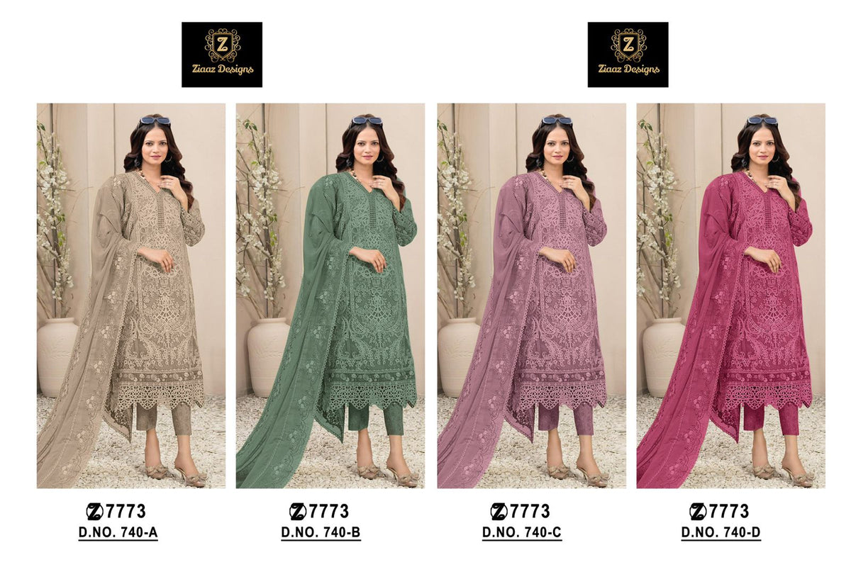 740Abcd Ziaaz Designs Organza Pakistani Salwar Suits Wholesale