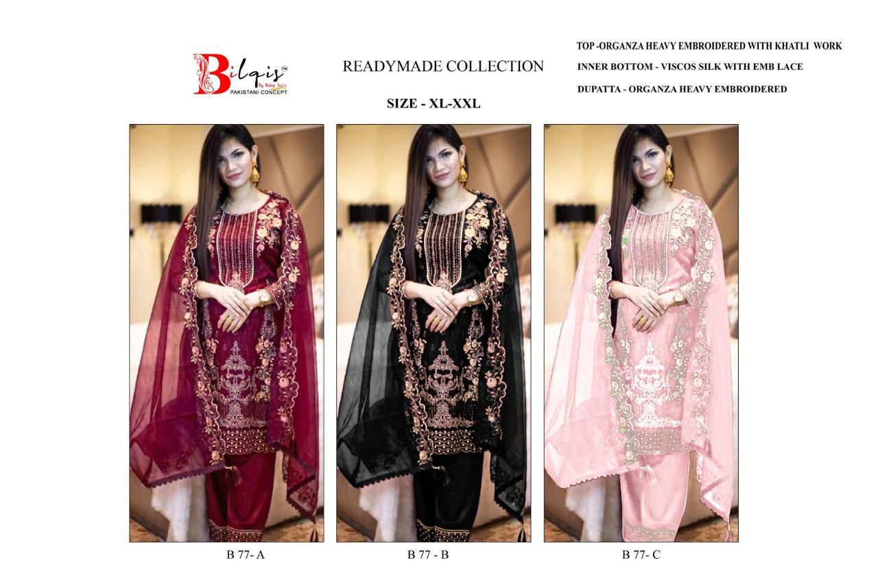 77 Bilqis Organza Pakistani Readymade Suits Wholesale Price