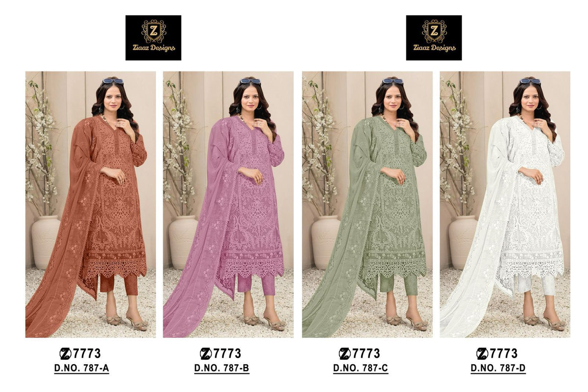 787Abcd Ziaaz Designs Organza Pakistani Salwar Suits Manufacturer Gujarat