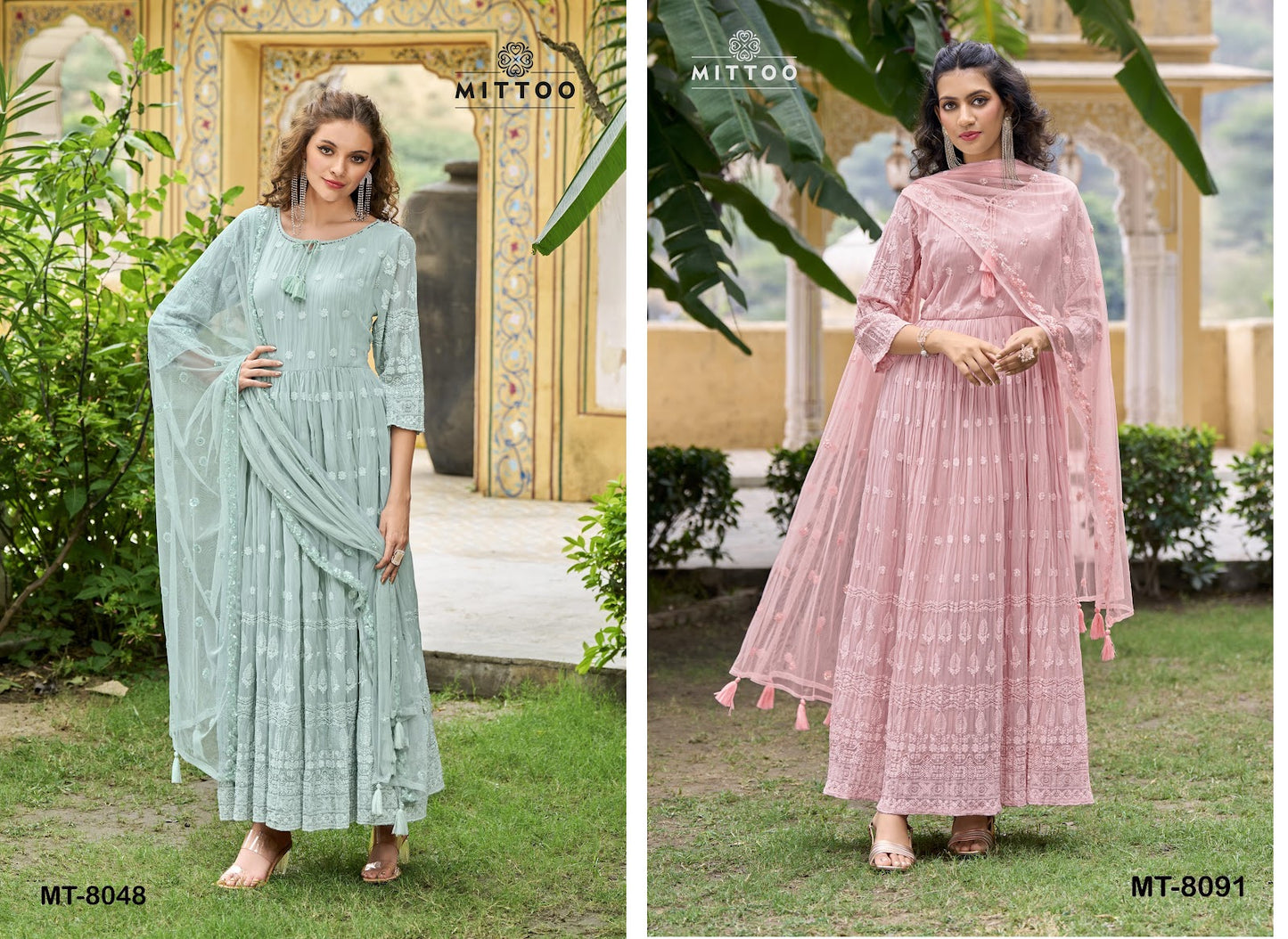 8048-8091 Mittoo Georgette Gown Dupatta Set Manufacturer Ahmedabad