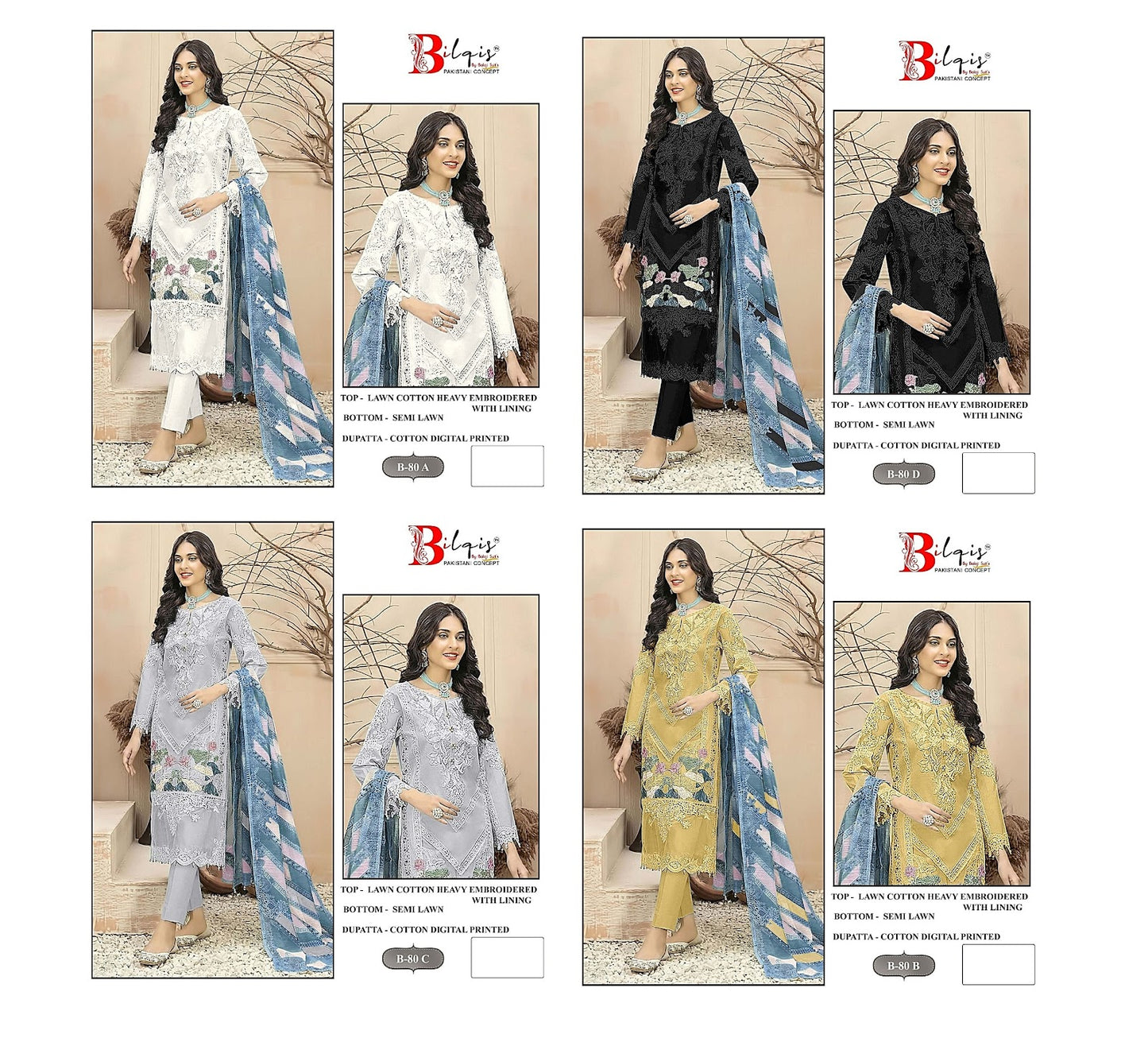 80 Bilqis Cambric Cotton Pakistani Salwar Suits Wholesaler India