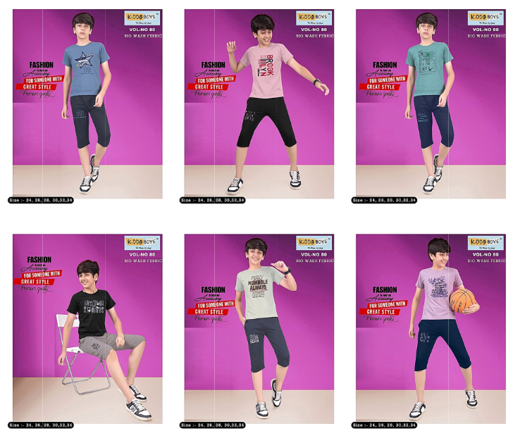 80 Kiddo Cotton Biowashed Boys Capri Night Suit Exporter Gujarat