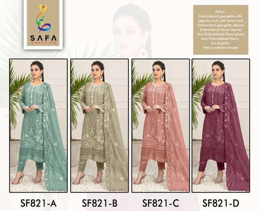 821 Safa Creation Georgette Pakistani Salwar Suits