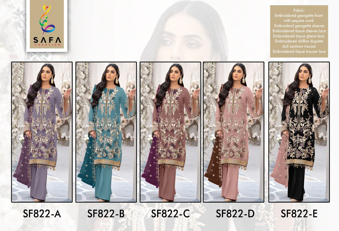 822 Safa Creation Georgette Pakistani Salwar Suits