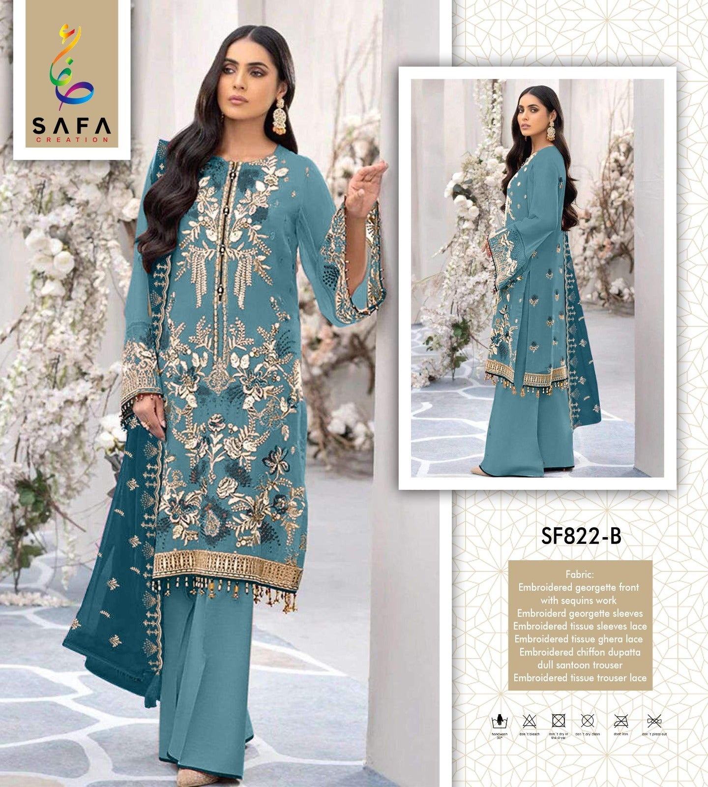 822 Safa Creation Georgette Pakistani Salwar Suits