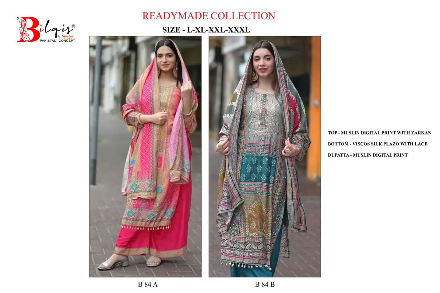 84 Ab Bilqis Muslin Pakistani Readymade Suits Wholesale
