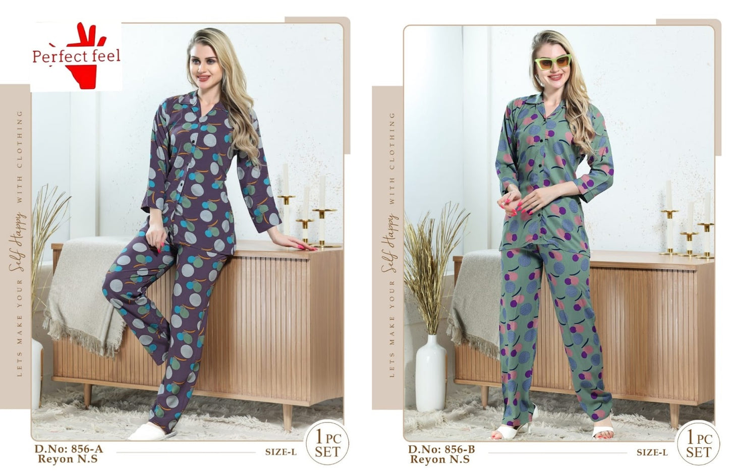 856 Ab Perfect Feel Rayon Collar Night Suits Manufacturer India