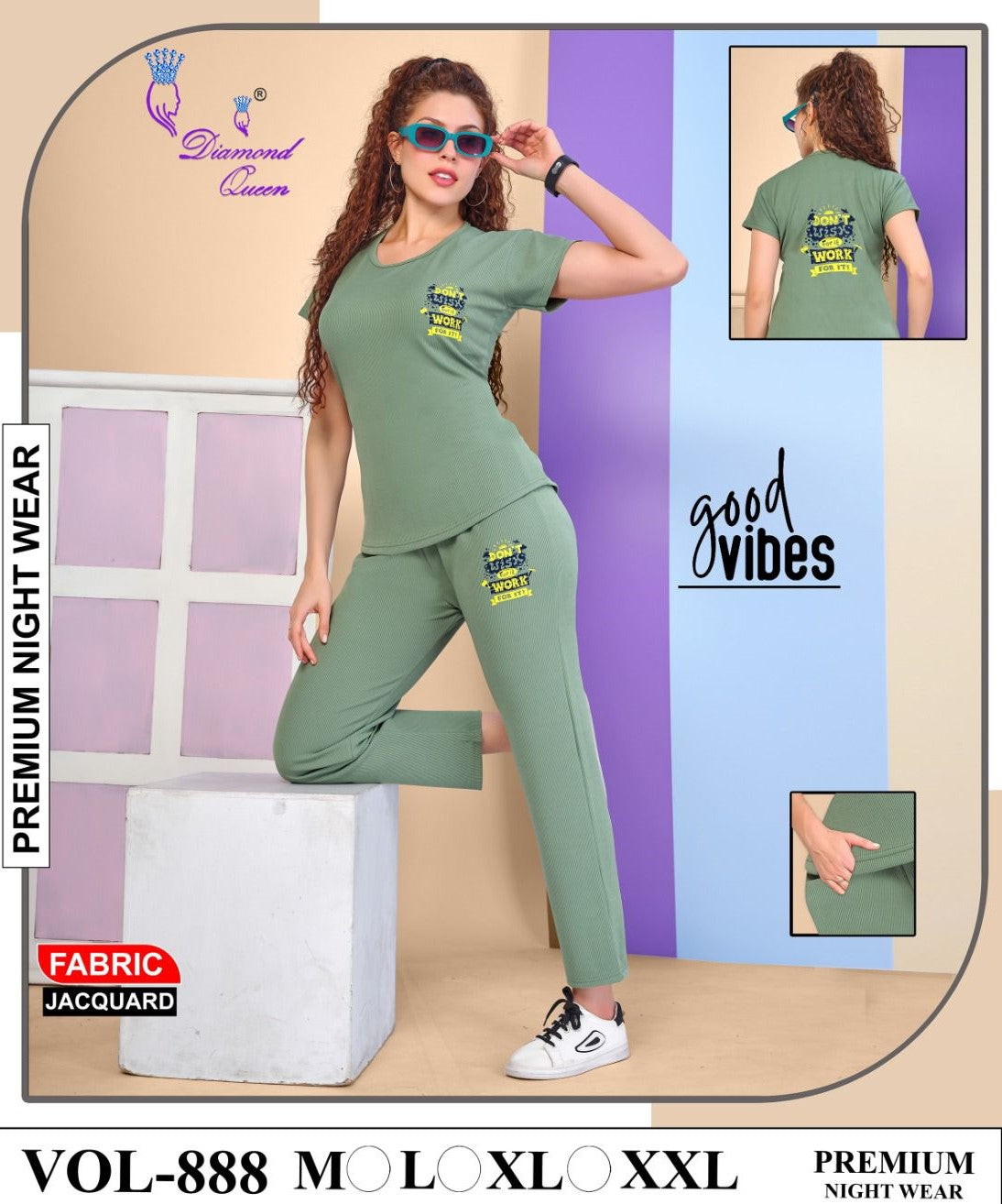 888 Diamond Queen Sinker Pyjama Night Suits Wholesale Price