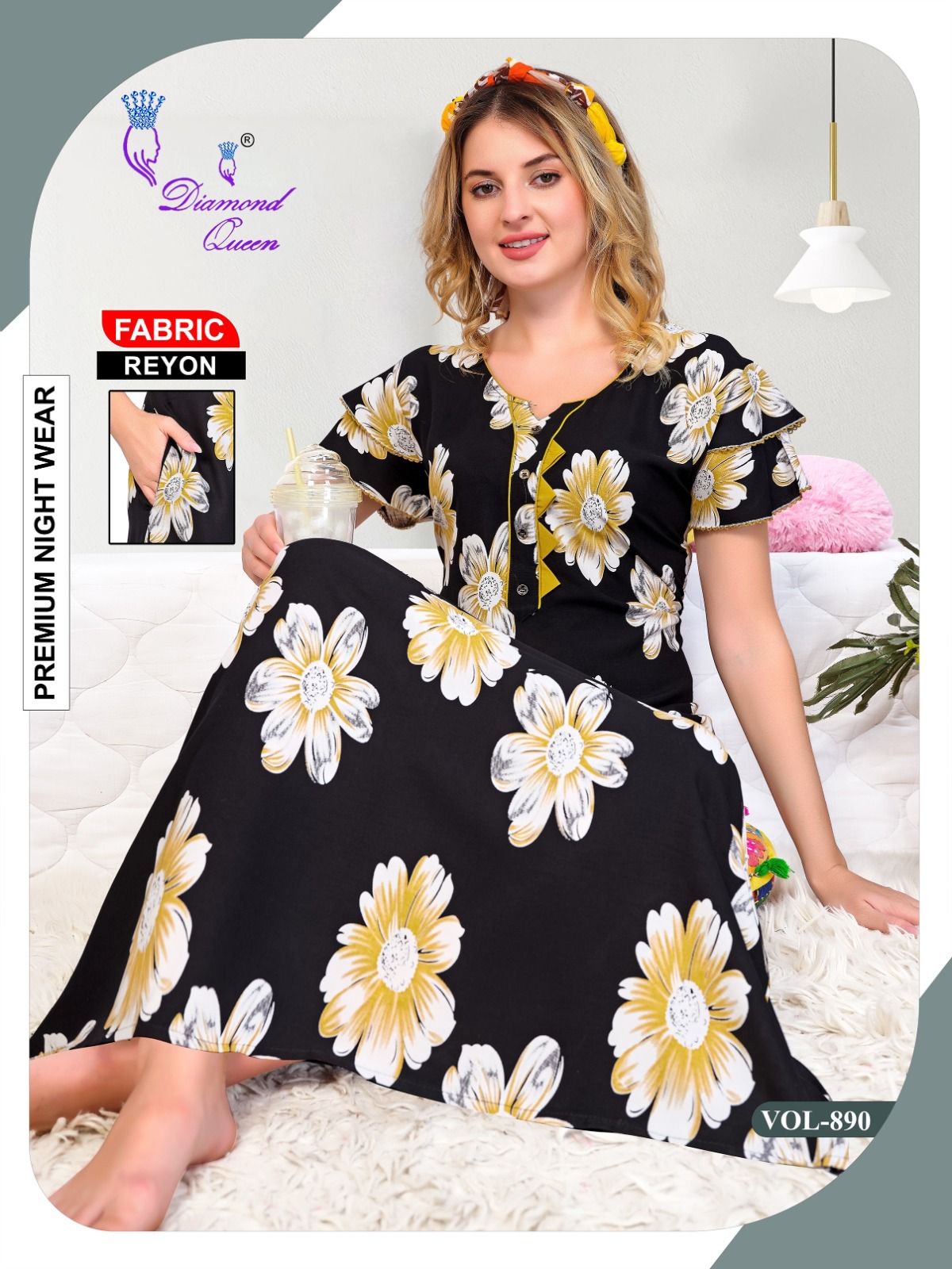 890 Diamond Queen Reyon Night Gowns Supplier