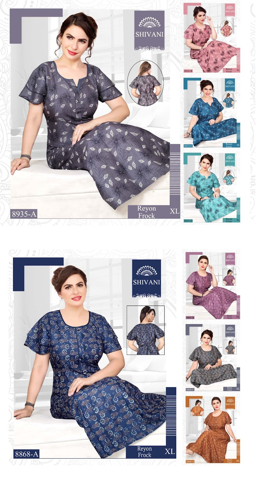 8935-8868 Shivani Reyon Night Gowns Manufacturer