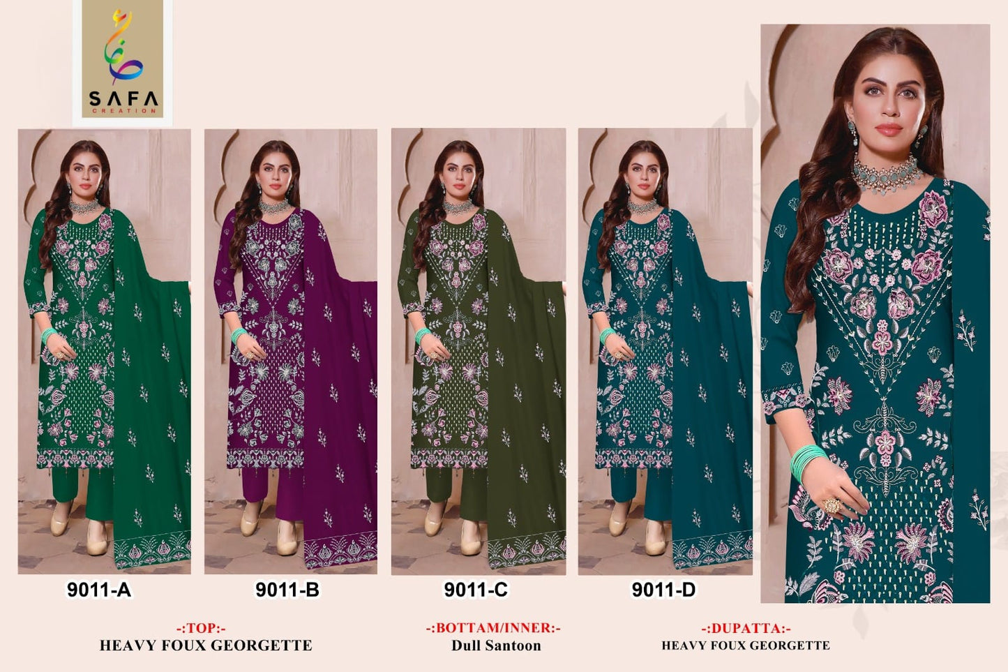 9011 Safa Creation Georgette Pakistani Salwar Suits Exporter Gujarat
