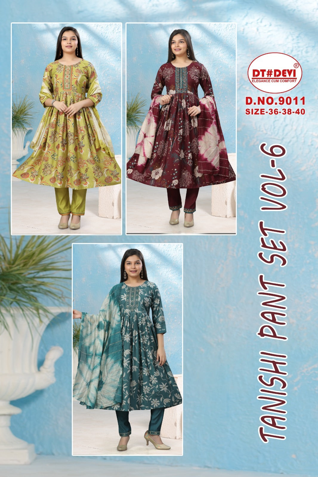 9011 Tanishi Vol 6 Dt Devi Vatican Readymade Pant Style Suits Supplier Ahmedabad