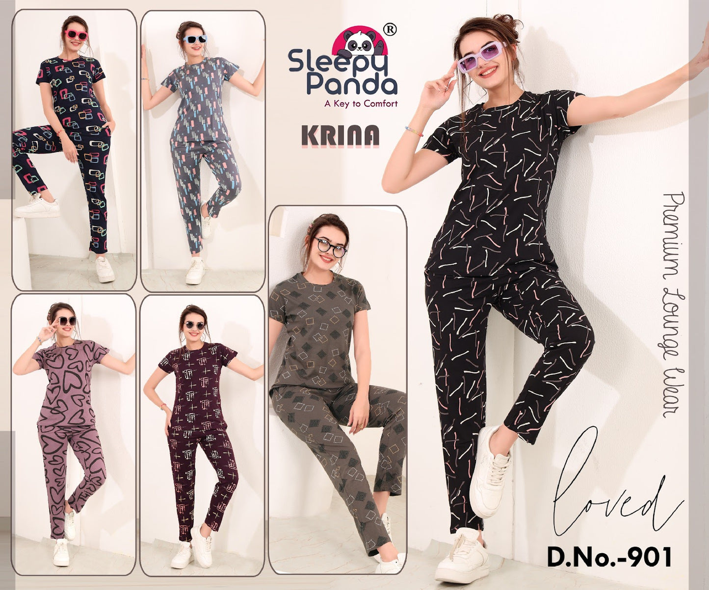 901 Krina Sleepy Panda Pyjama Night Suits Supplier