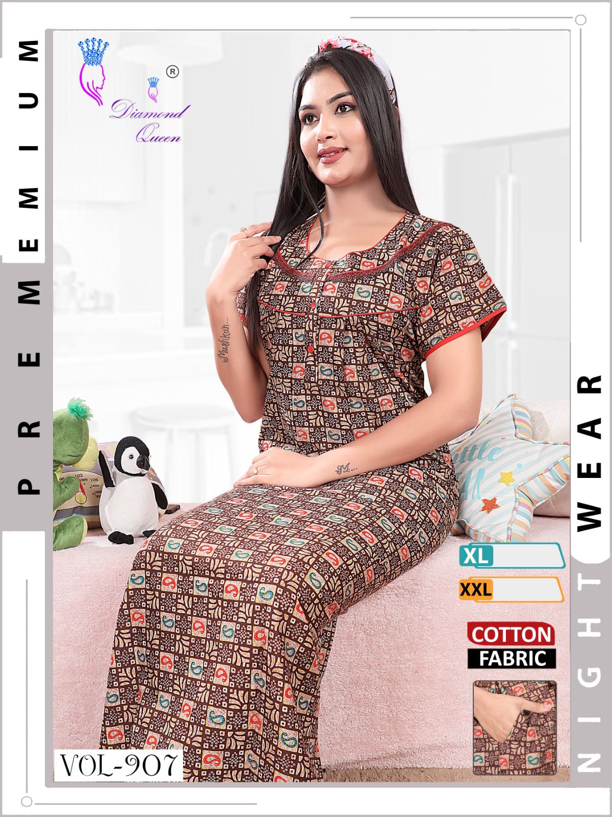 906-907 Diamond Queen Cotton Night Gowns Manufacturer Gujarat