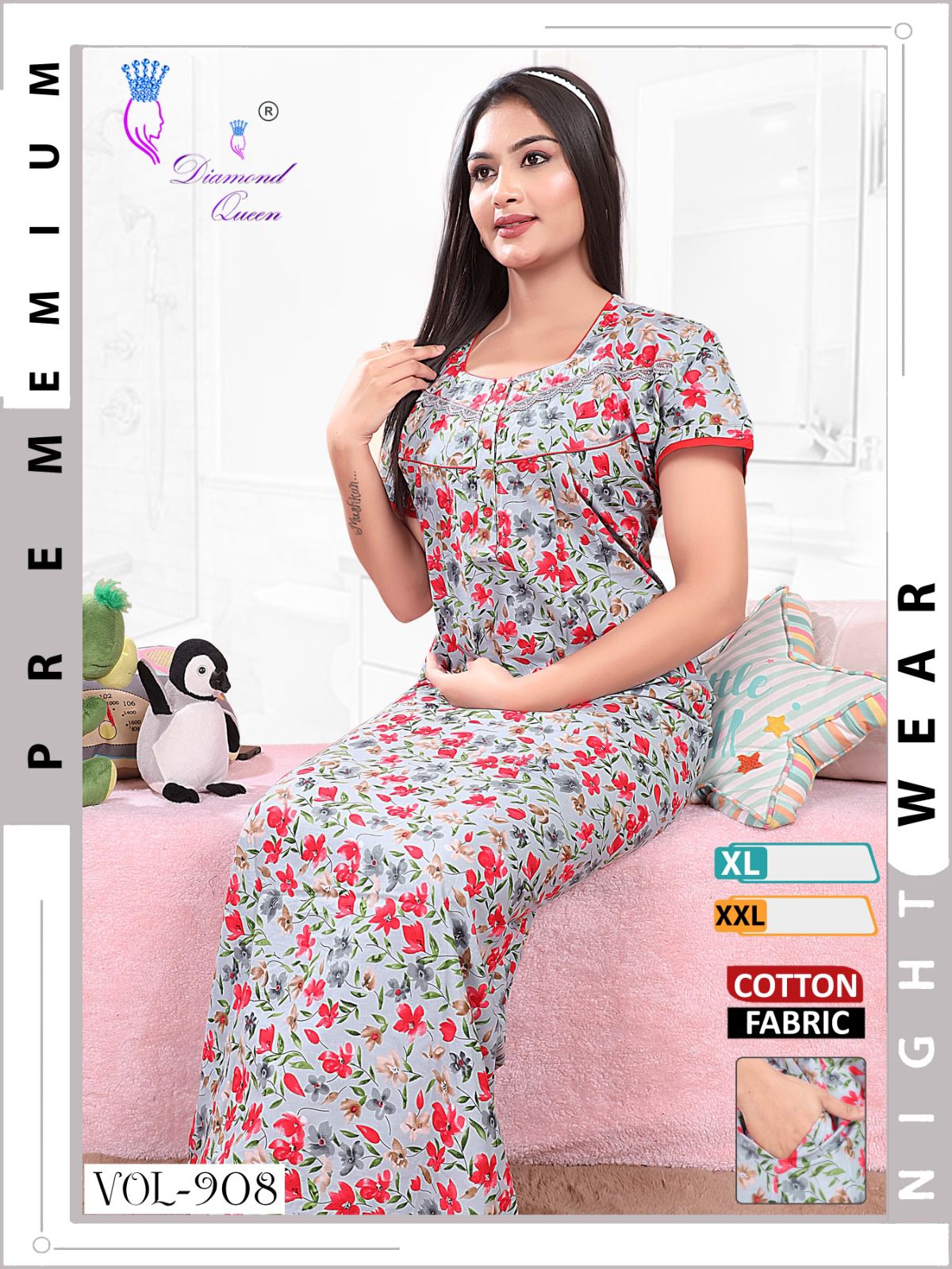 908-909 Diamond Queen Cotton Night Gowns Exporter Gujarat