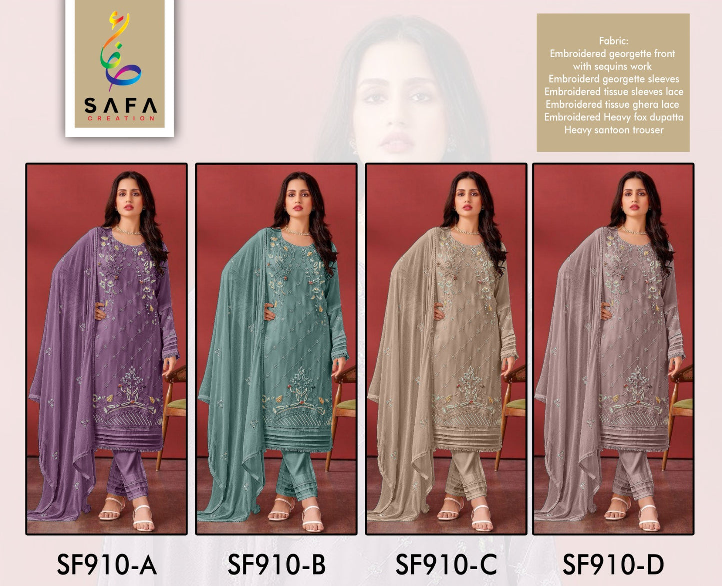 910 Safa Creation Georgette Pakistani Salwar Suits Manufacturer