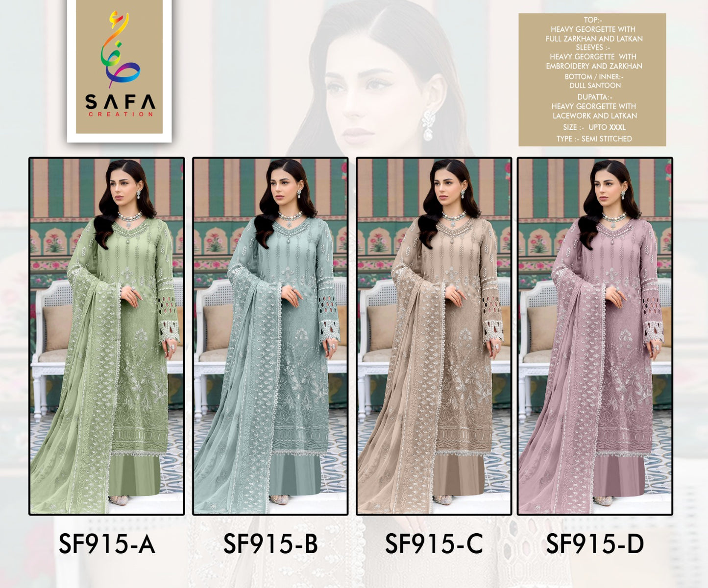 915 Safa Creation Premium Georgette Pakistani Salwar Suits Exporter Gujarat