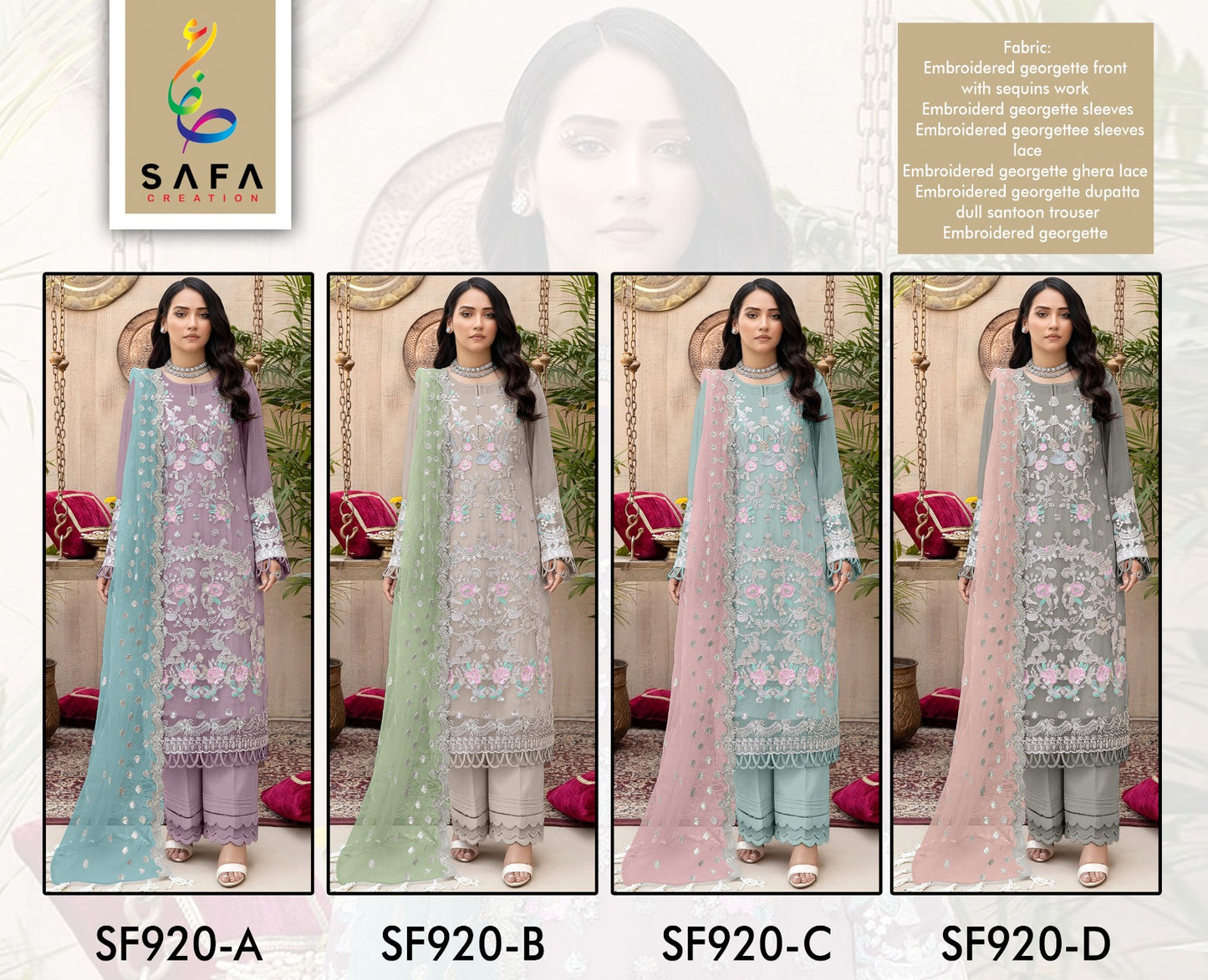 920 Safa Creation Georgette Pakistani Salwar Suits Exporter Gujarat
