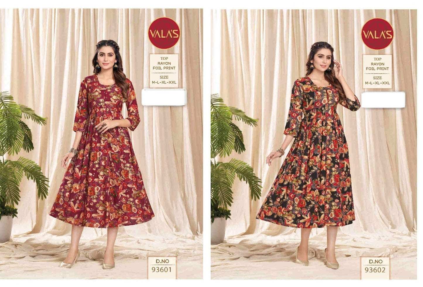 93601-93602 Valas Rayon Anarkali Kurtis Wholesaler