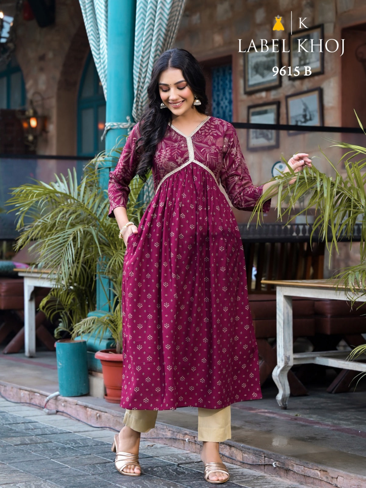 9615 9616 Ab Alia Cut Label Khoj Rayon A Line Kurti Manufacturer India