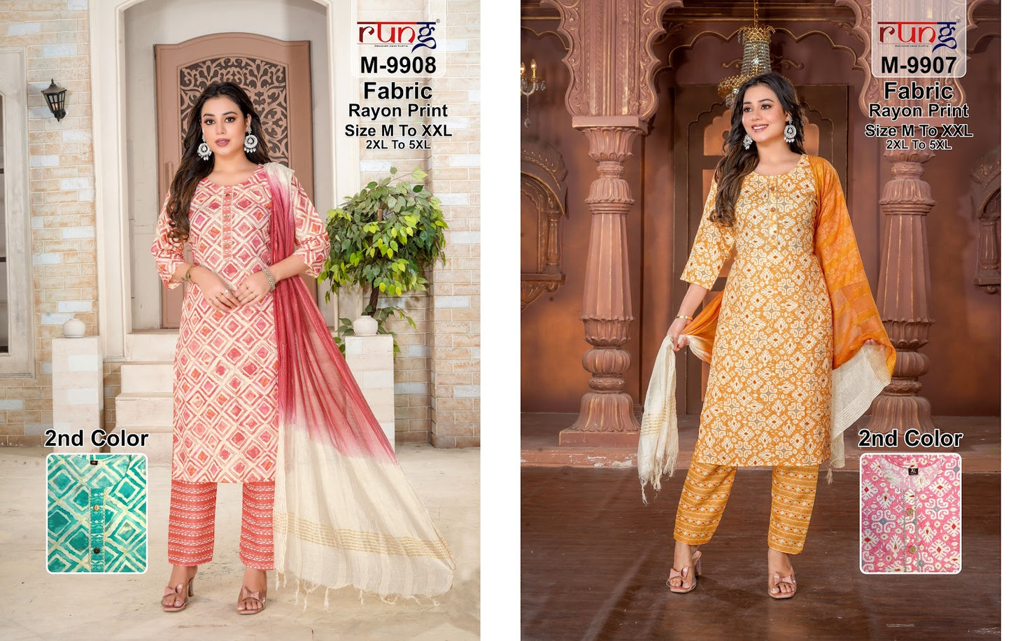 9907-9908 Rung Rayon Readymade Pant Style Suits Wholesaler India