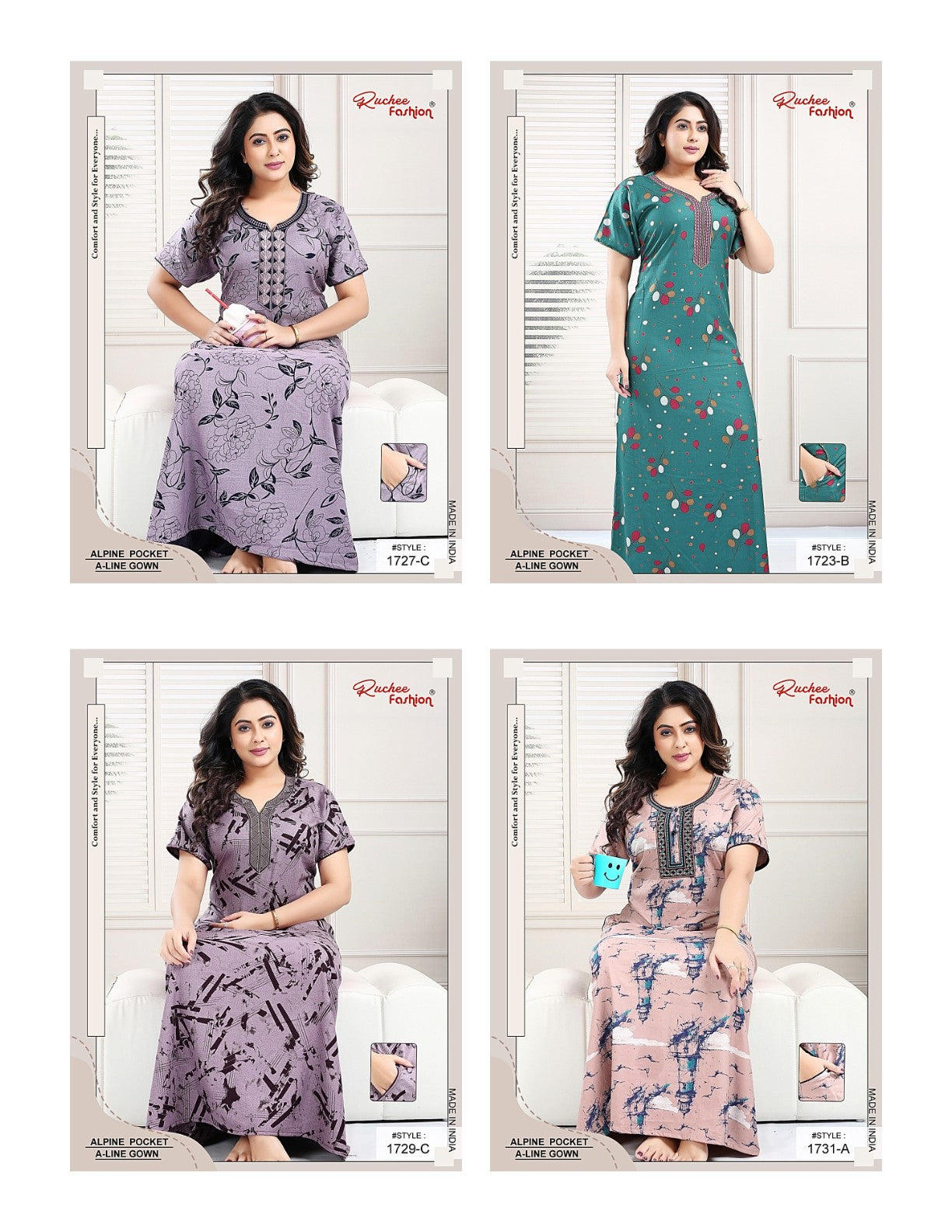 A-Line Ruchee Fashion Alpine Night Gowns Supplier Ahmedabad