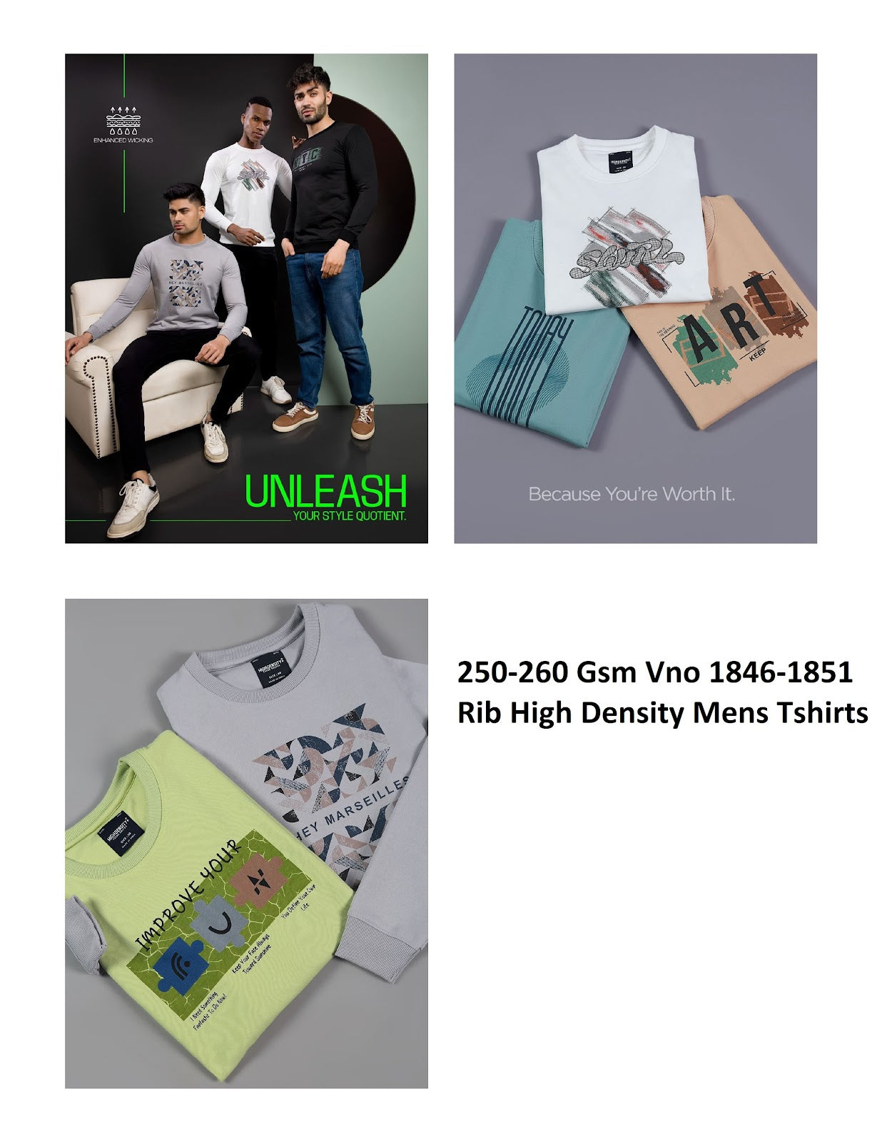 250-260 Gsm Vno 1846-1851 Rib High Density Cotton Looper Mens Tshirts Exporter India