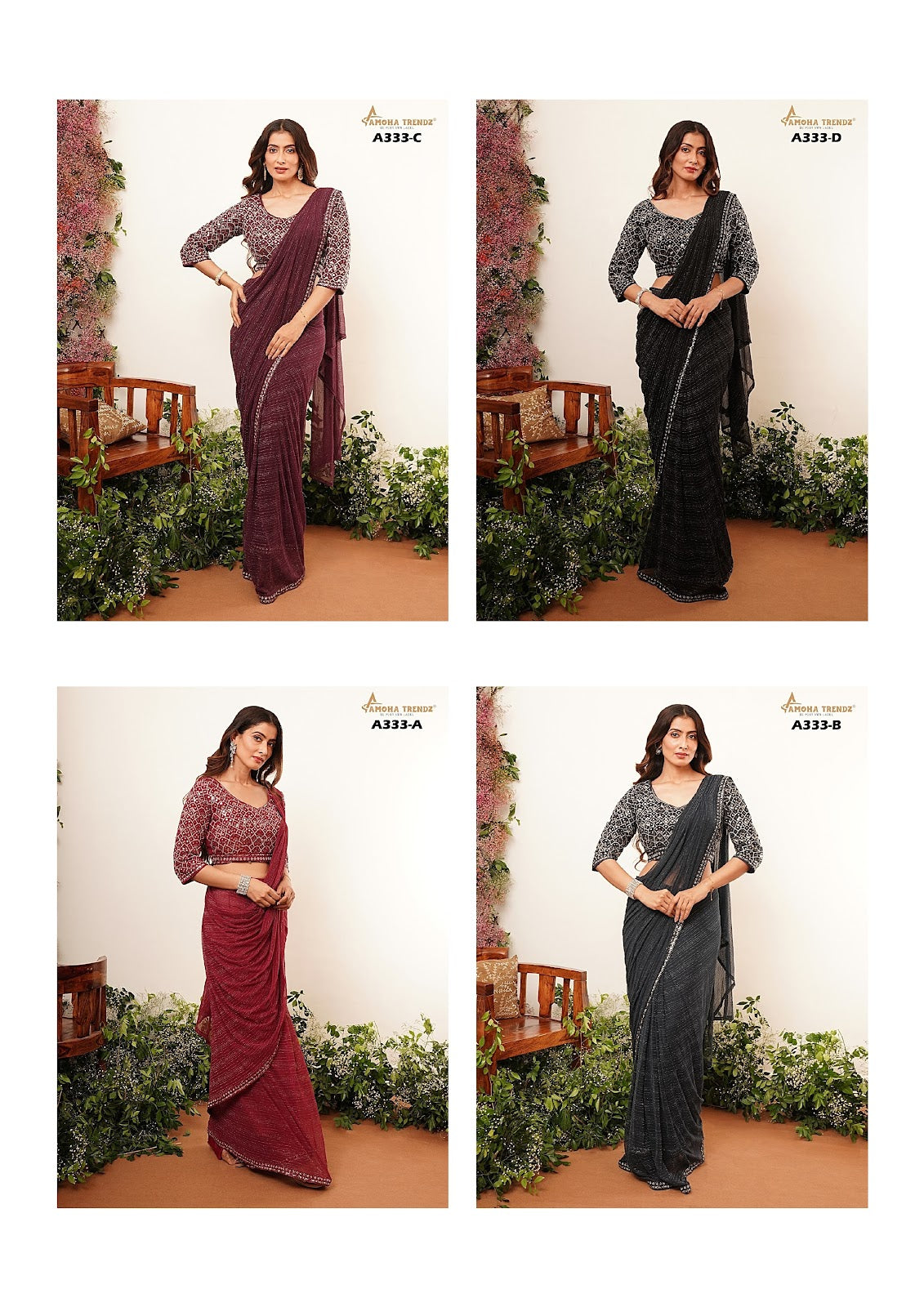 A333Abcd Amoha Lycra Ready To Wear Saree Wholesale