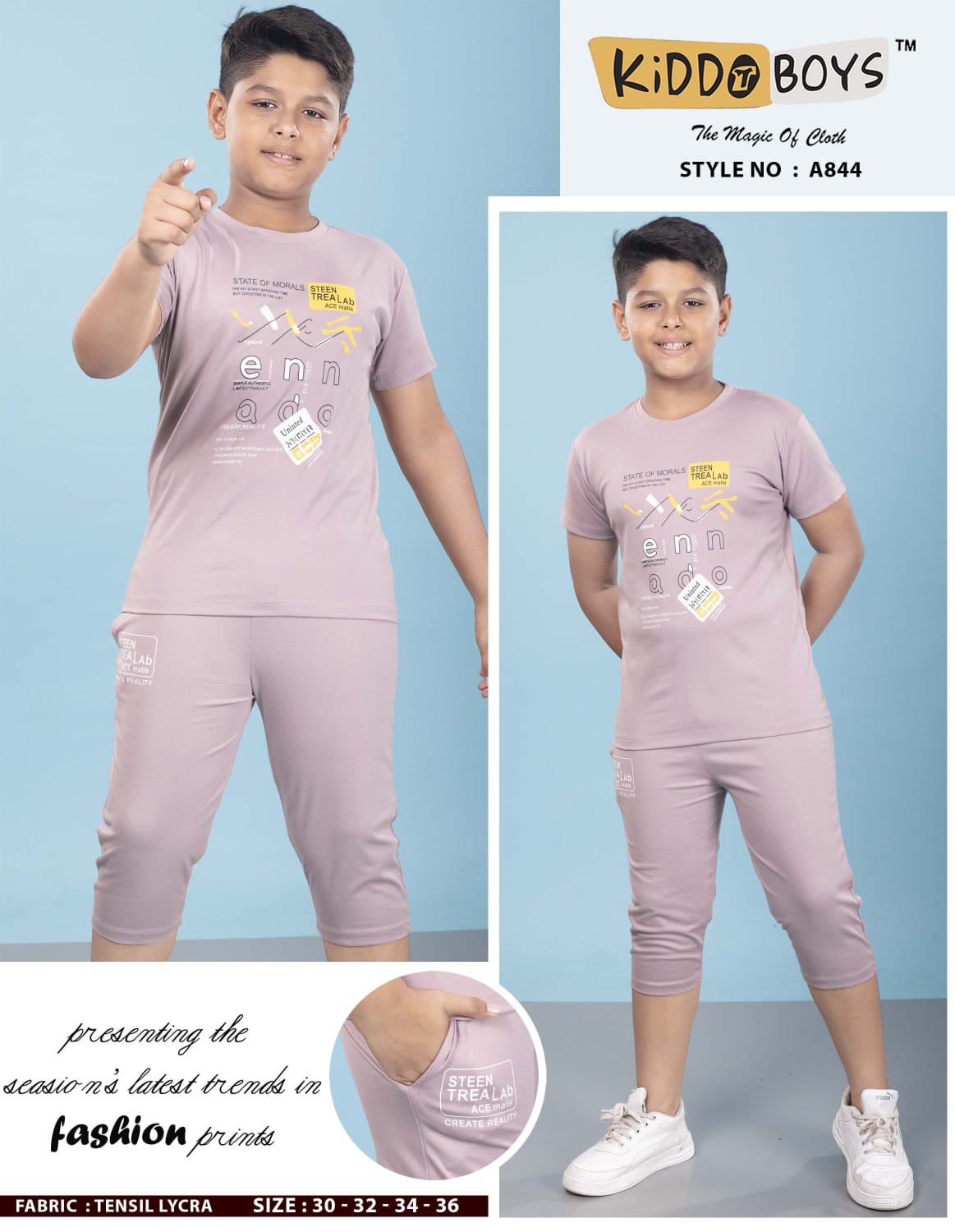 A844 Kiddo Tencil Lycra Boys Capri Night Suit Manufacturer Ahmedabad