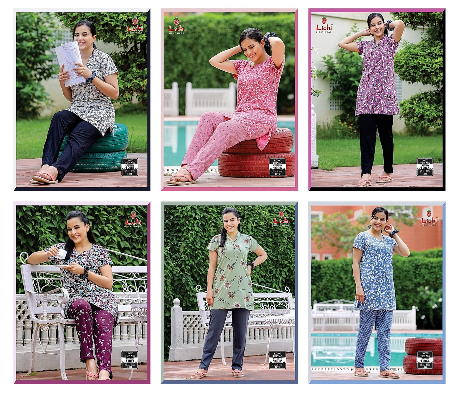 1001-1006 Lichi Hosiery Cotton Kurta Night Suits Wholesaler Gujarat