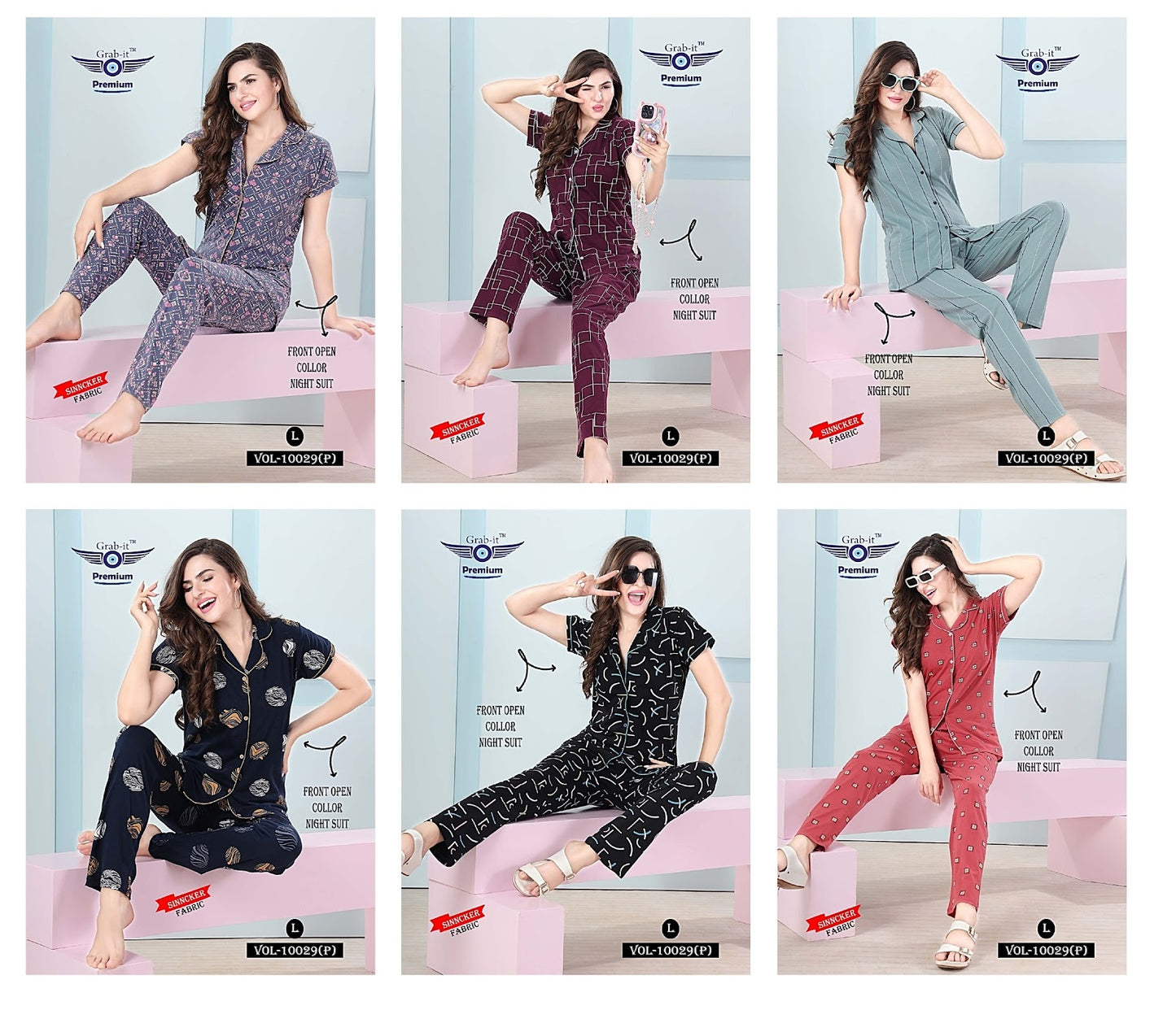 10029 P Grab It Sinker Collar Night Suits Wholesale Price