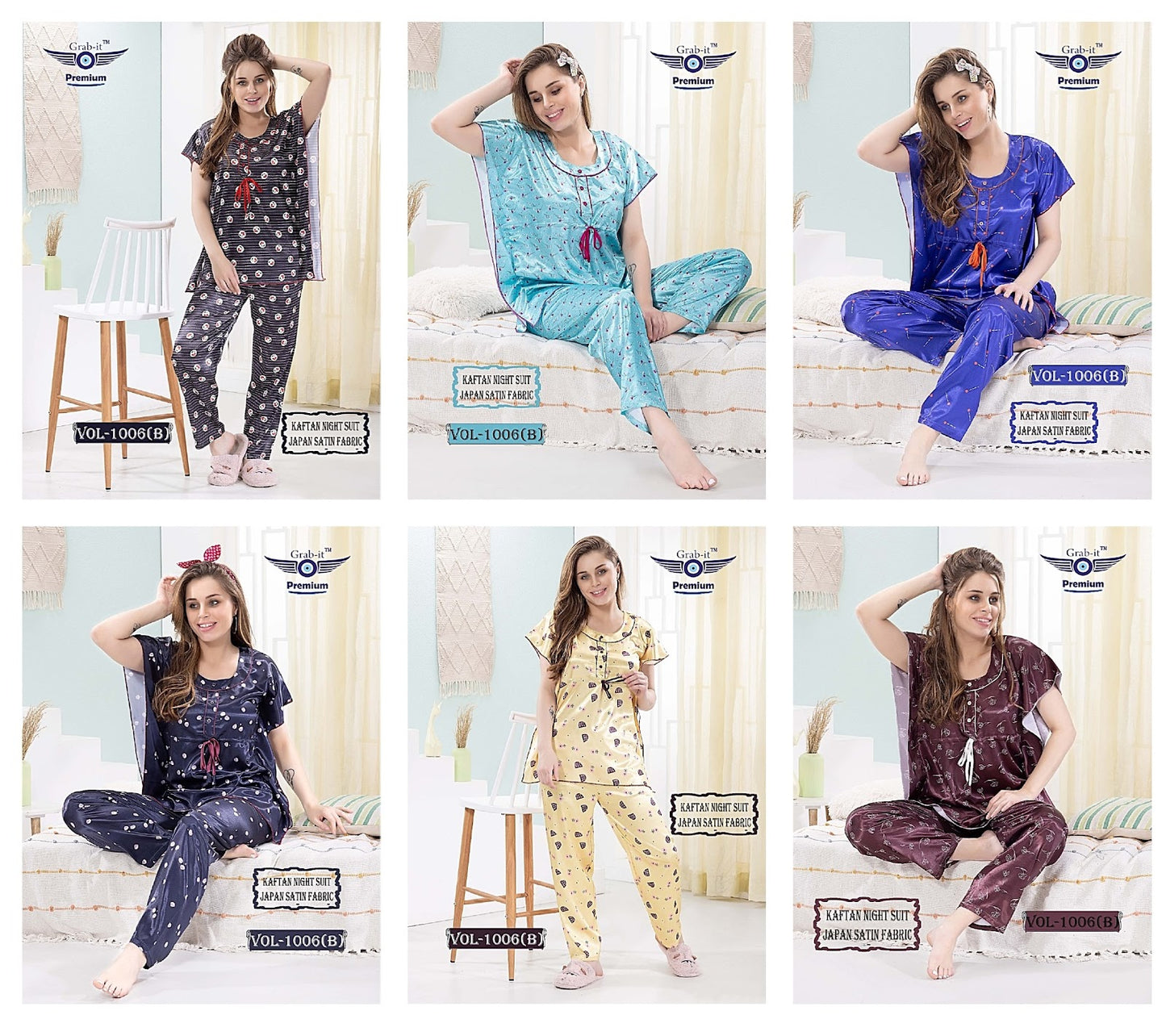 1006 B Grab It Japan Satin Kaftan Night Suits Exporter India