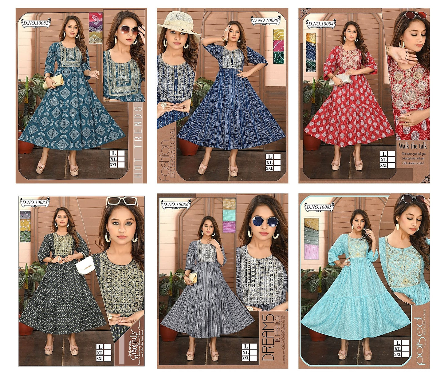 10080-10086 Mmc Reyon Anarkali Kurtis Wholesale Rate